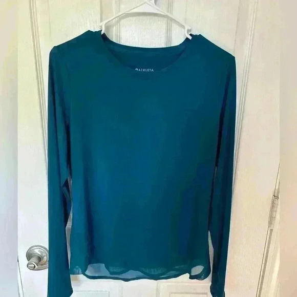 Athleta cadence top teal blue long sleeve workout pullover size small. - Picture 1 of 11